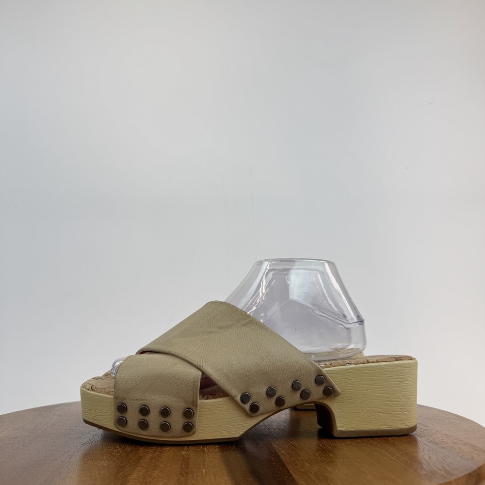 New Womens Korks Draya Beige Faux Leather Platform Heeled Sandals Slide 10 M - Picture 5 of 7